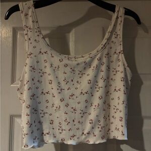 SHEIN White Ribbed Tank Top with Red Floral Print